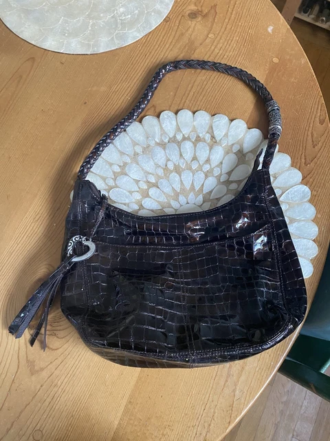 Brighton brown patent leather croc embossed shoulder bag