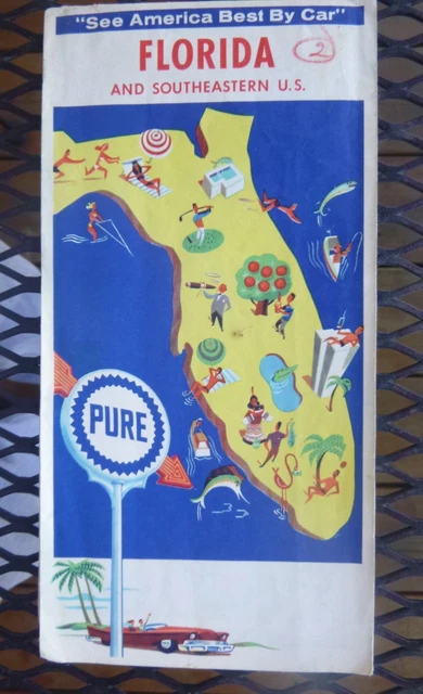 1964 Florida  road map Pure  oil gas   Southeastern United States