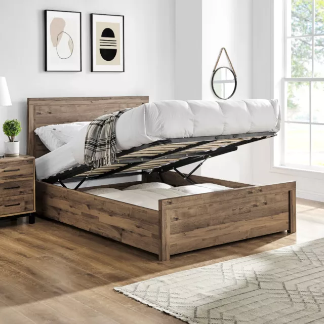 Rodley Oak Wooden Ottoman Storage Bed in 2 Sizes and 4 Mattress Options