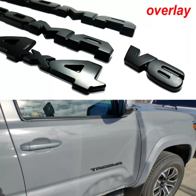 4PCS 3D BLACKOUT DOOR TAILGATE EMBLEM OVERLAY KIT V6 4x4 OFFROAD for 2016-2023