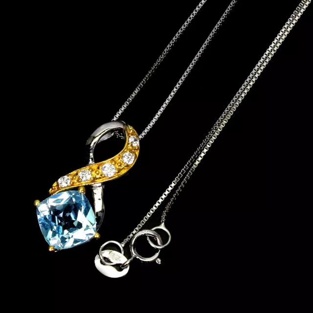 Cushion Sky Blue Topaz 8mm Cz 925 Sterling Silver Necklace 18 Inches