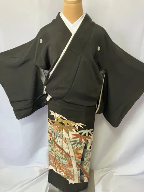 K016 Japanese Vintage Kimono Tomesode/Family crest/Bamboo’s /Height 154cm