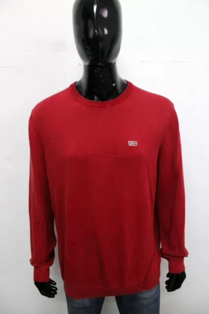 Maglione Napapijri Uomo Taglia XL Maglioncino Pull Pullover Cotone Rosso Logo