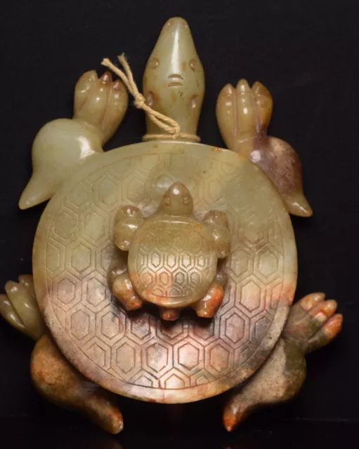 Chinese Exquisite Handmade Tortoise Carving Hetian Jade Statue