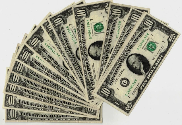 1969 $10 Ten Dollar Federal Reserve Note Grading in the AU Range Nice Notes