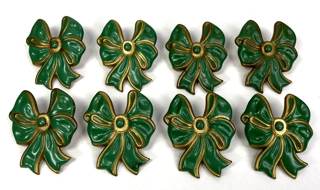 Vintage 1930's Metal Curtain Tie Backs Green Bows 2 1/4" Set of 8