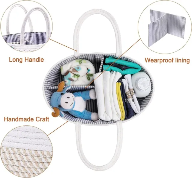 Baby Diaper Caddy Organizer Rope Basket - Bedside, Car, Nursery, gift registry 2
