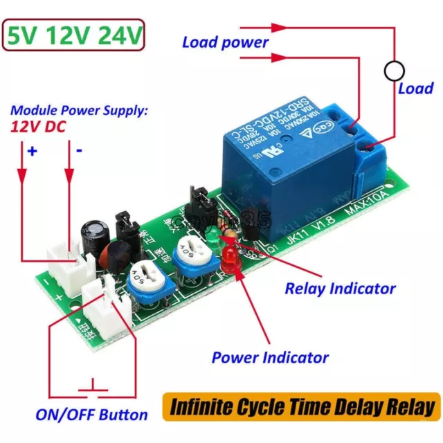 5V 12V 24V Infinite Cycle Delay Time Timer Relay Turn ON OFF Switch Loop Module