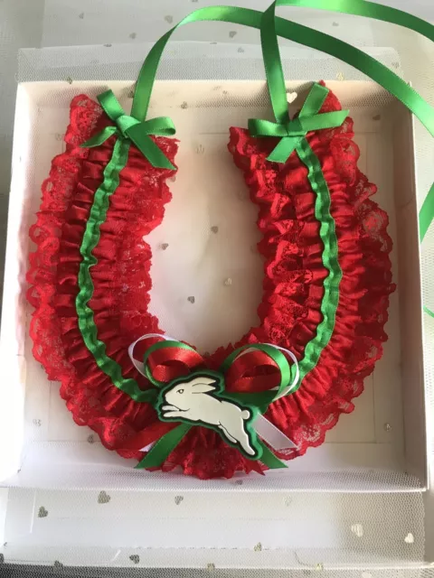 Licenced NRL Rabbitohs tag Good Luck Horseshoe In Red/green Bunnies Wedding Gift