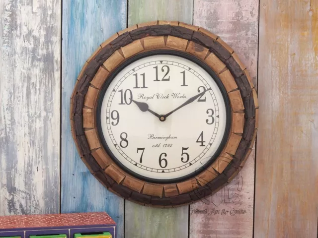 Reloj de pared de dos tonos hecho a mano de madera, decoración de pared...