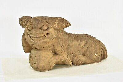 Large Antique Chinese Wood Carved Statue / Sculpture of Fu Foo Dog Lion, 18th c