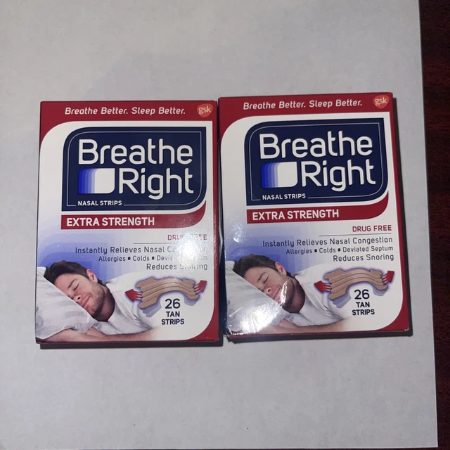 BREATHE RIGHT NASAL Strips Extra Strength, 2 New Boxes, 52 Tan Strips