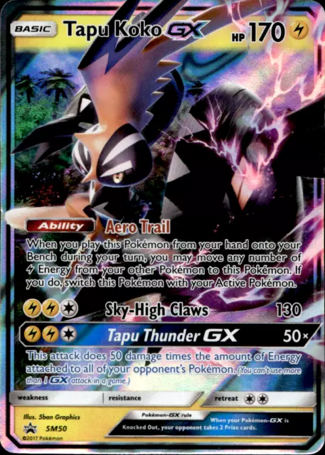 Pokemon Black Star Promo Card: TAPU KOKO GX - SM33 - HALF ART