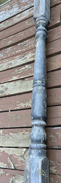 Pillar Column Antique Turned White worn Paint Ornate Faded Weathered Rustic 91" 2