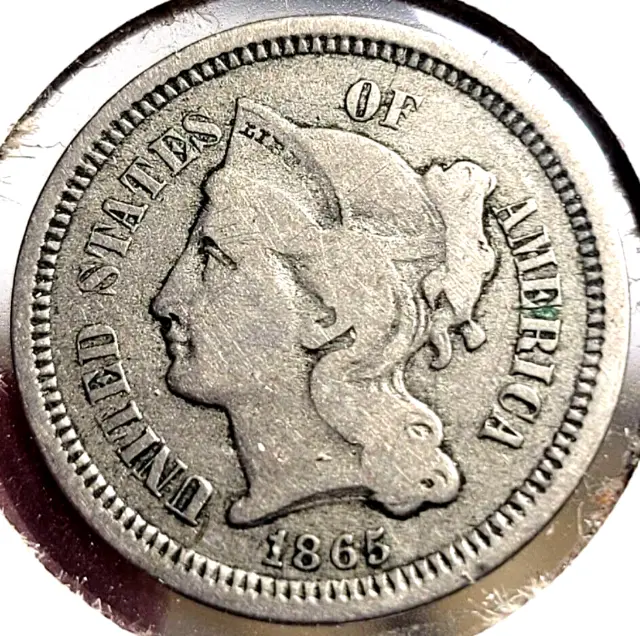 1865 Three Cent Nickel Piece 3C  Civil War Era