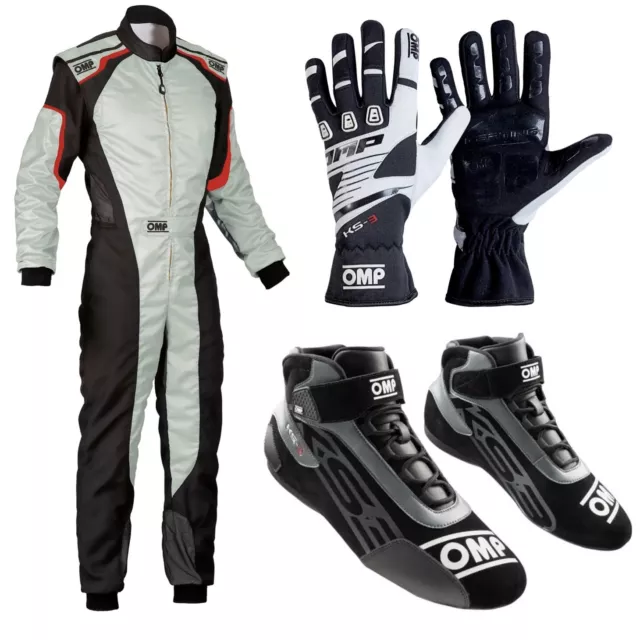 OMP Driver Set Suit Gloves Shoes Bundle for Go Karting and Rally Racing Grey