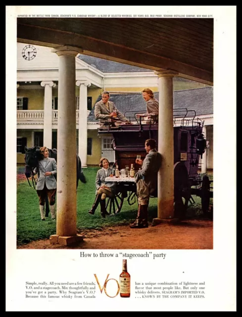 1962 Seagram's V.O. Canadian Whisky Stagecoach Horse English Riding Print Ad