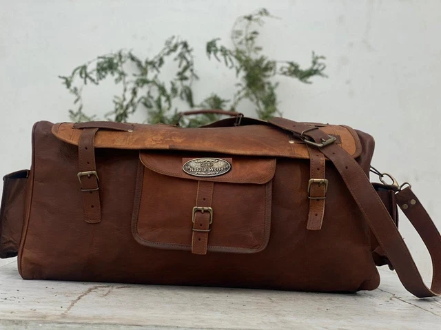 Grand Sac De Voyage Week-end En Cuir Vintage Marron – Authentique Et Fait Main