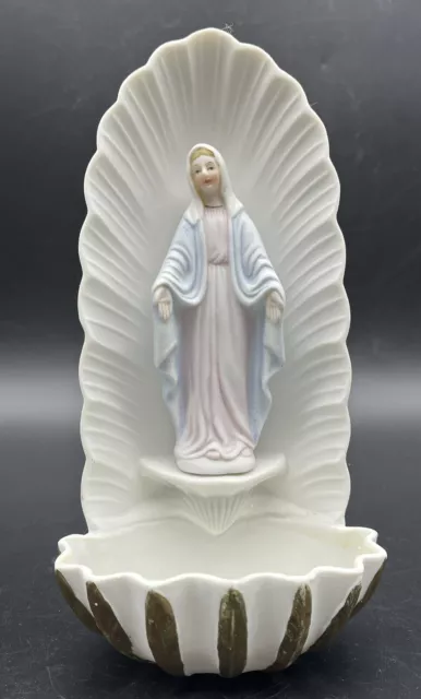 VTG Lefton Madonna Holy Water Font Wall Art Porcelain Virgin Mary Religious