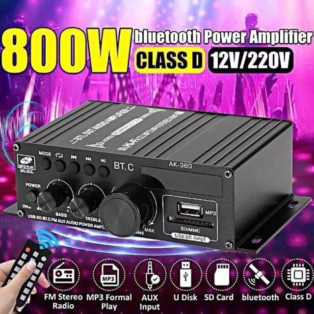 NEW! 400W Bluetooth HiFi Power Amplifier Audio Digital Stereo FM AMP With Remote