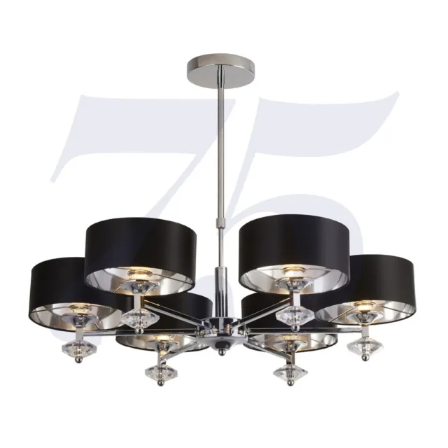 6 Lights Chrome Finish Ceiling Fitting Pendant Light With Black Fabric Shades