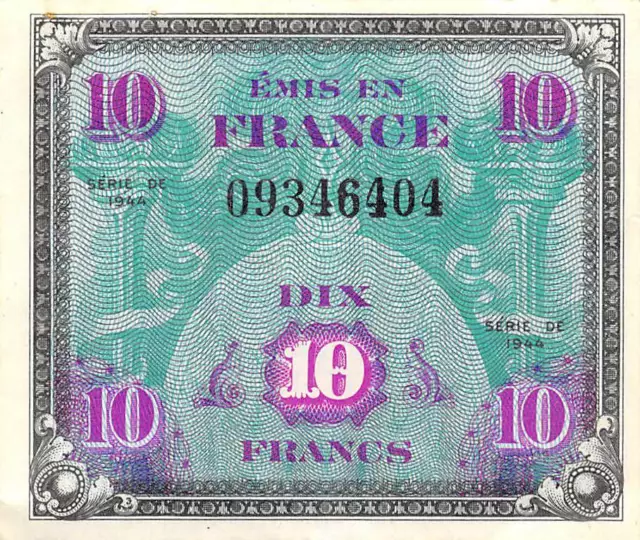 France  10  Francs  Series of 1944  WW II Issue  Circulated Banknote DD8