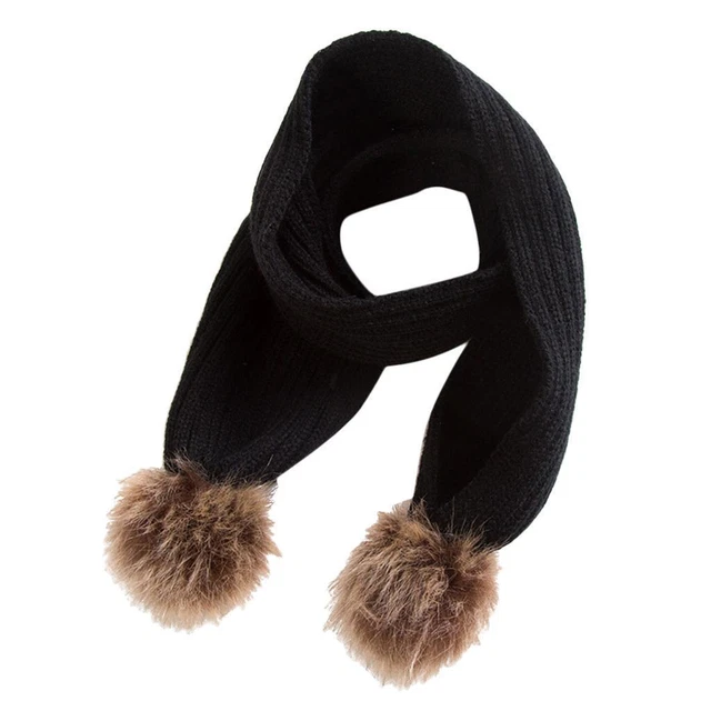 KIDS GIRLS WARM  WINTER SCARF WRAP NECK WARMER FAUX  POMPOM  Black