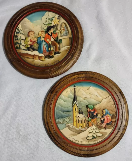 Lot Of Two Vintage Anri Limited Edition Carved Christmas Wall Plates 1977, 1978