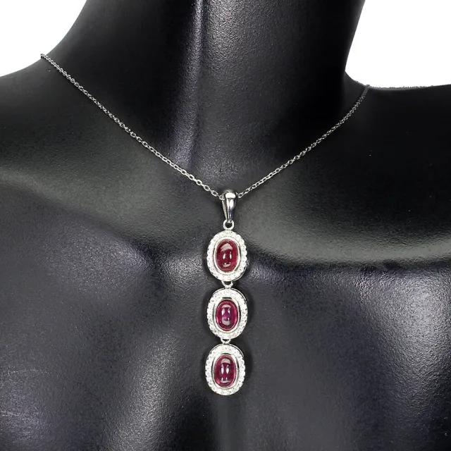 Oval Red Ruby 6x4mm Cz 14K White Gold Plate 925 Sterling Silver Necklace 18 Ins