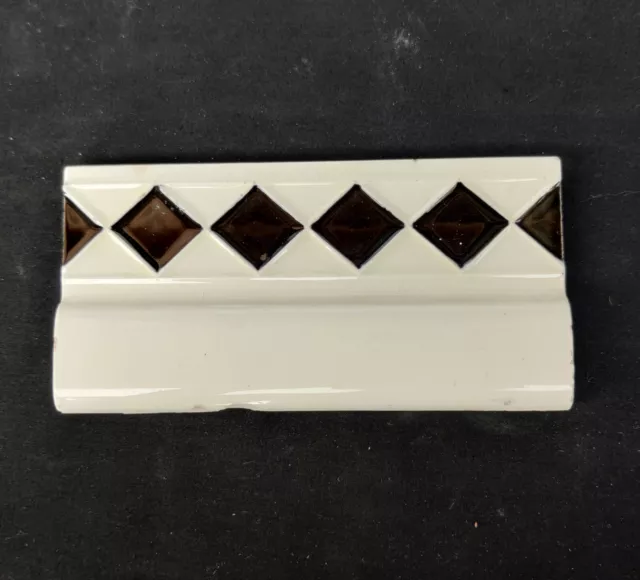 Vintage Black White Majolica Art Nouveau 6 x 3 Architecture Tile Japan CT64