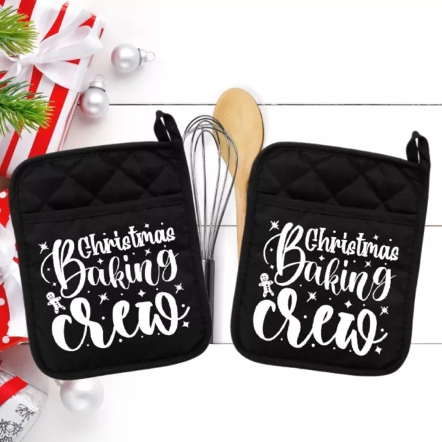 Christmas Baking Crew - Pot Holder - Kitchen - Oven Mitt - Hot Pad - neo041blk