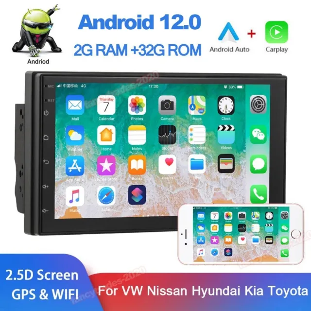 Quad-Core 7" Car Stereo Head Unit GPS Navi 2Din Android 12 Radio Carpaly RAM:2GB