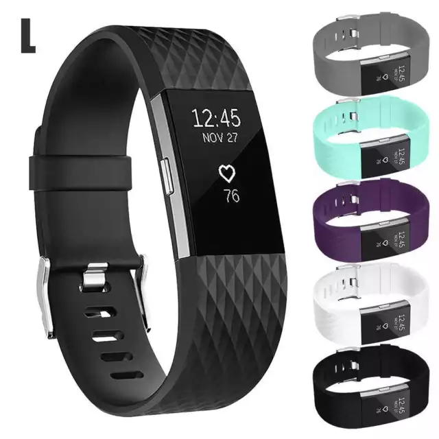 Recambio Correa de Silicona TPU Ajustable para Fitbit Charge 2 Tamaño L Negra 3