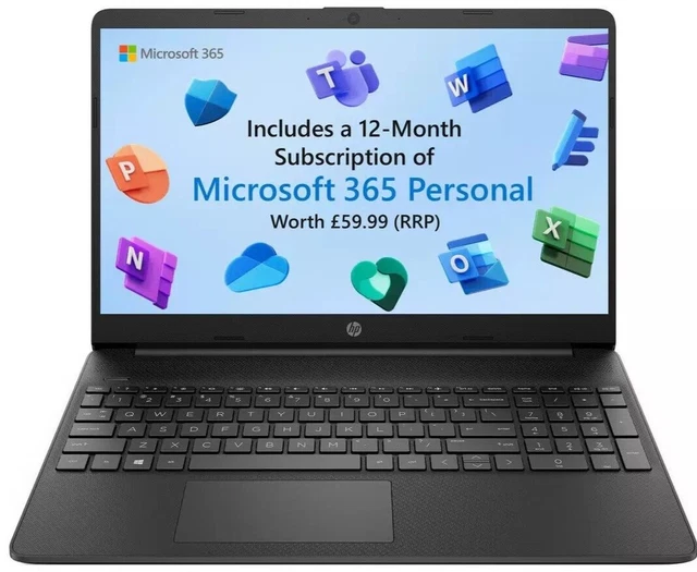 NEW HP 15.6” Black Microsoft Office, Windows 11 Intel Laptop 128GB SSD ...