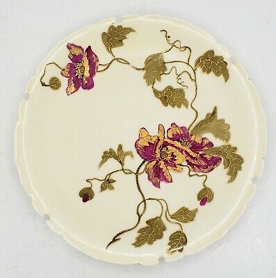 Beautiful Vintage Porcelain Plate Hand Painted Flowers Shaped Edges Luster Look