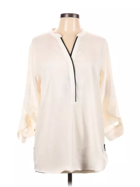 CALVIN KLEIN WOMEN Ivory Long Sleeve Blouse L $27.74 - PicClick