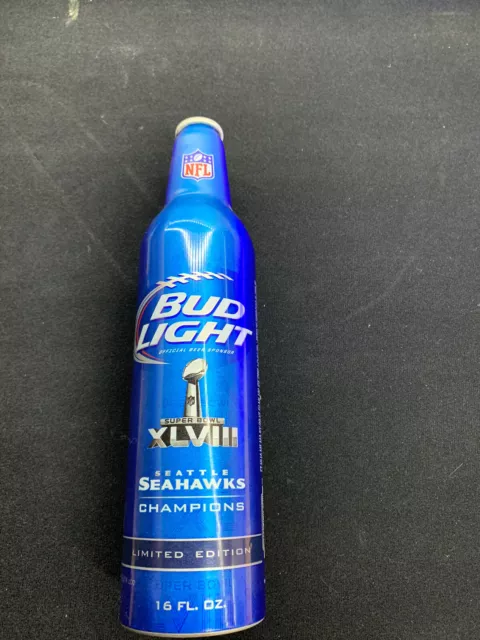 Seattle Seahawks Super Bowl XLVIII 48 Champions Bud Light Aluminum Bottle! Rare!
