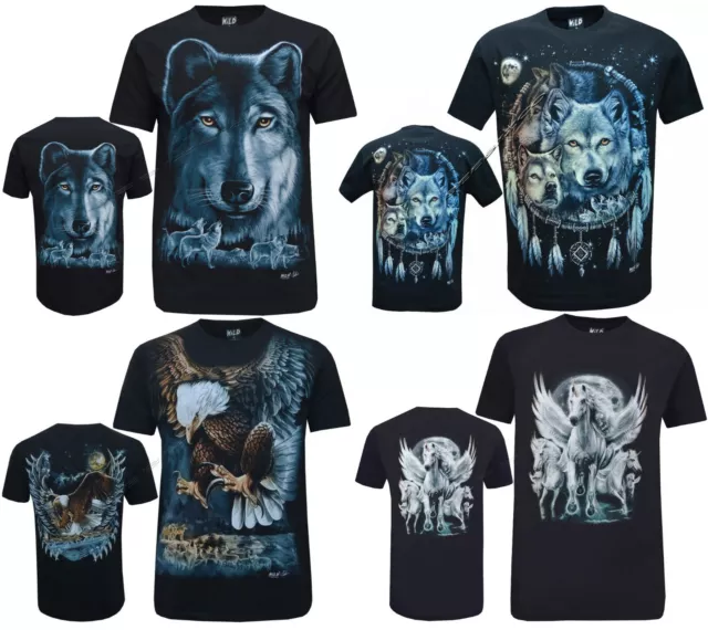 Kids Eagle Wolf Unicorn T-Shirt Glow In The Dark Front&Back Print  6-8 to12-14Yr
