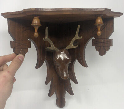 Antique Victorian Hand Carved Stag / Deer Walnut Corner Shelf Ornate 11.5”