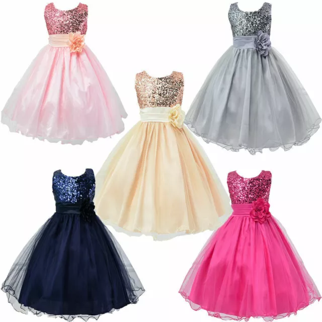 Toddler Kids Girl Lace Party Sequins Princess Dress Wedding Bridesmaid Dresses