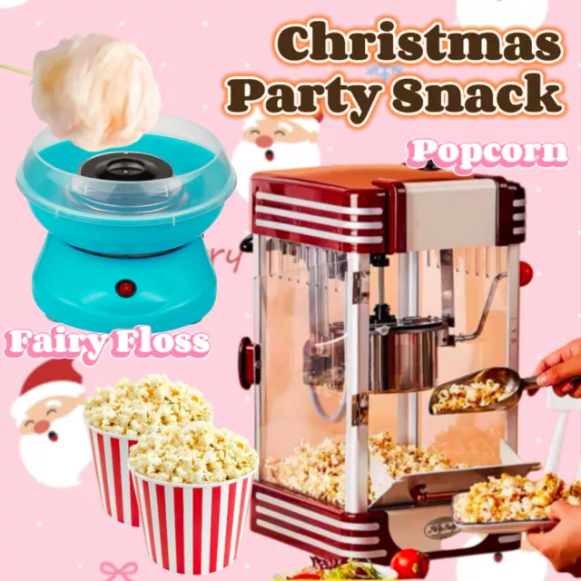 Xmas House Party Snack Set Cotton Candy Fairy Floss Popcorn Maker Machine Kids