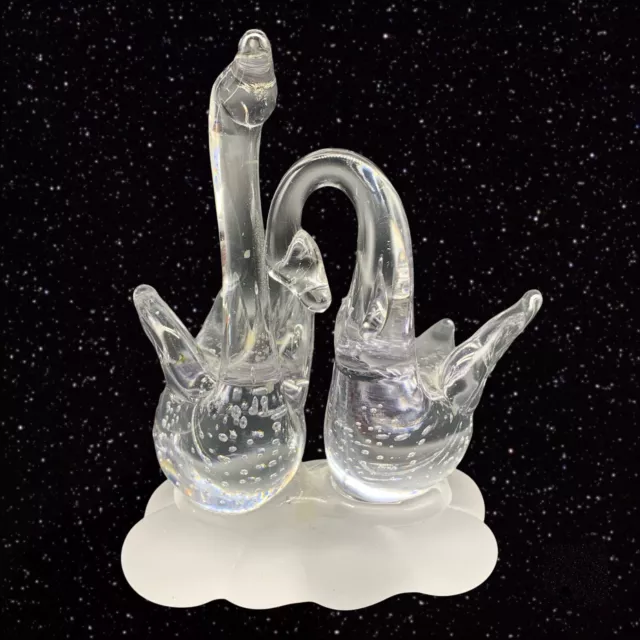 Vintage Art Glass Clear Bullicante Bubble Frosted Base Swan Figurine Paperweight