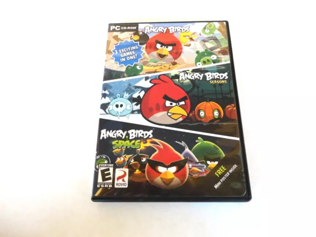 Angry Birds 3 in 1 PC Game Windows XP Seasons Space CD Rom 3 Discs + Mini Poster