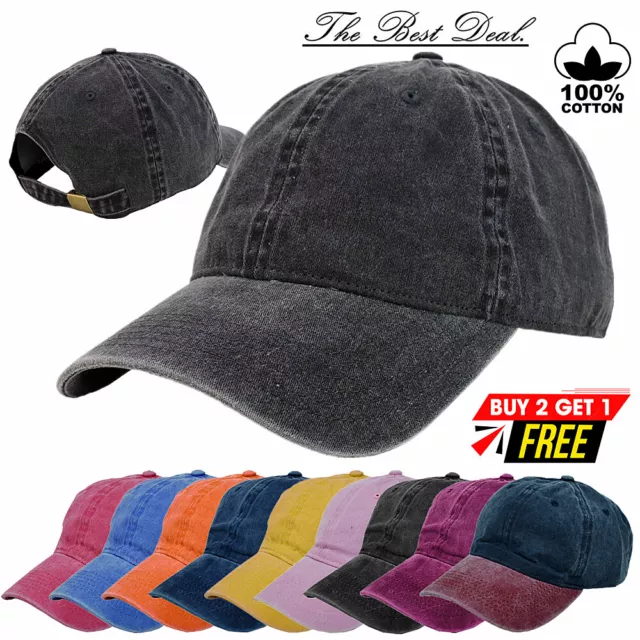 Unisex Plain Dyed Washed 100% Cotton Adjustable Polo Style Baseball Dad Cap Hats