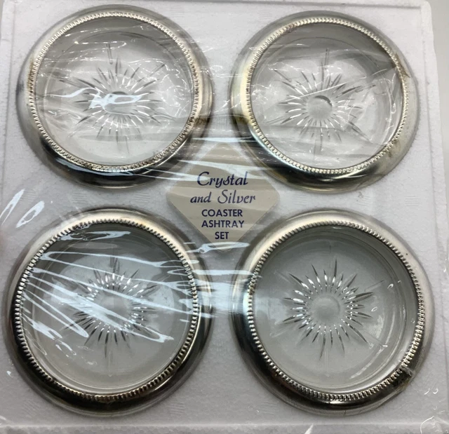 Vintage Crystal And Silver Coaster Ashtray Set New JAP231205/BA2