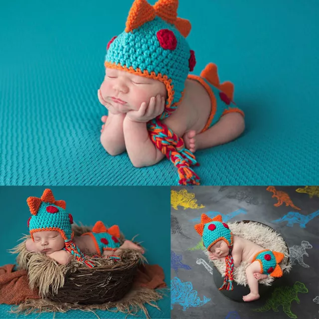 Baby Girls Boy Dinosaur Outfit Newborn Photography Props Knit Infant Baby Hat AU