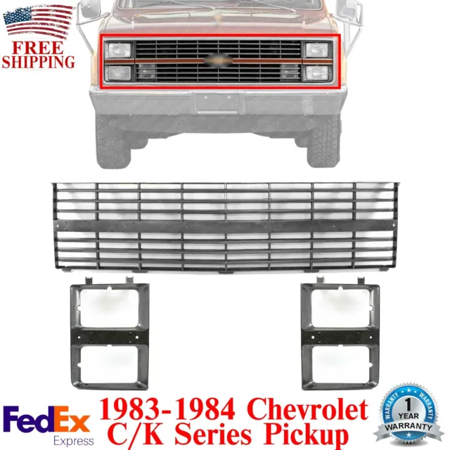 Front Grille + Headlight Bezels RH & LH For 83-84 Chevrolet C/K Series