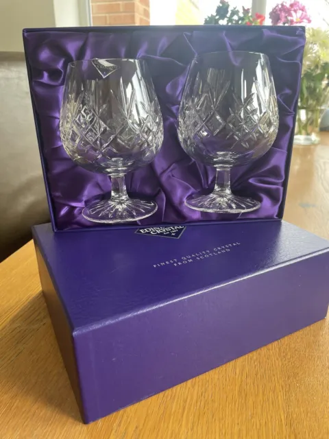 Set of 2 Edinburgh Crystal Brandy Glasses Boxed . Unused