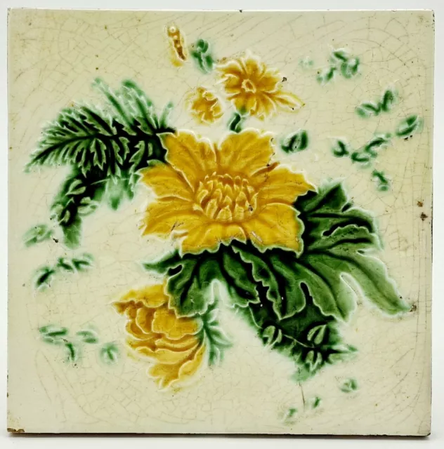 Antique Fireplace Tile Moulded Majolica Tile Henry Ollivant C1905 AE3