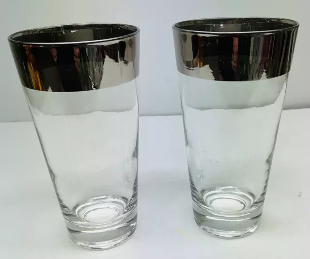 Dorothy Thorpe Style Mad Men Silver Rim Mid Century Mod Tumblers Lot of 2